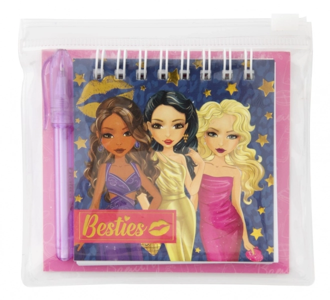 Mini bloc cu spirale și creion Besties