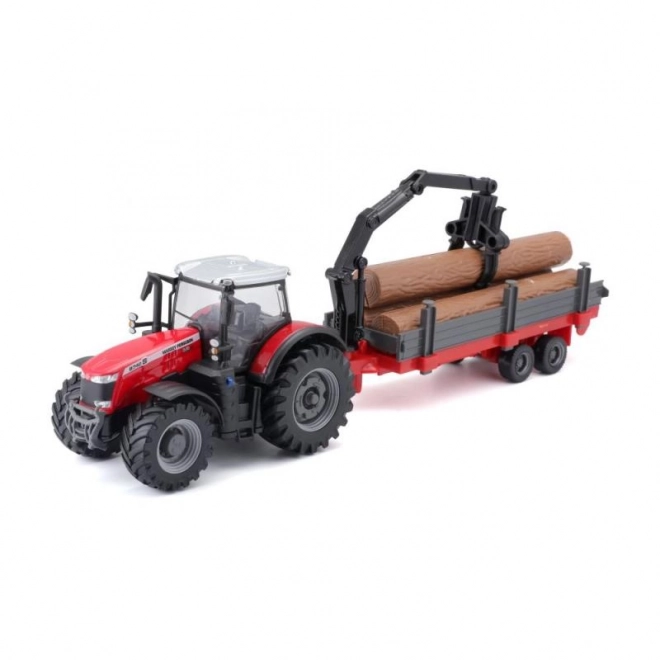 Tractor de fermă Bburago Massey Fergusson cu remorcă