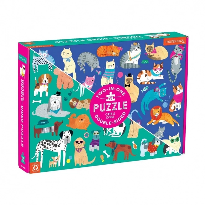 Puzzle dublu față Câini și pisici 100 piese