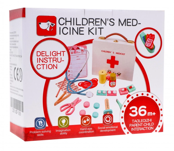 Set medical din lemn pentru copii 3+ cu 30 de accesorii și cărți educative incluse