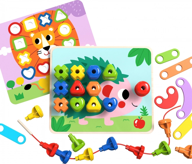 Tooky Toy tablă multifuncțională cu șuruburi colorate pentru învățarea formelor