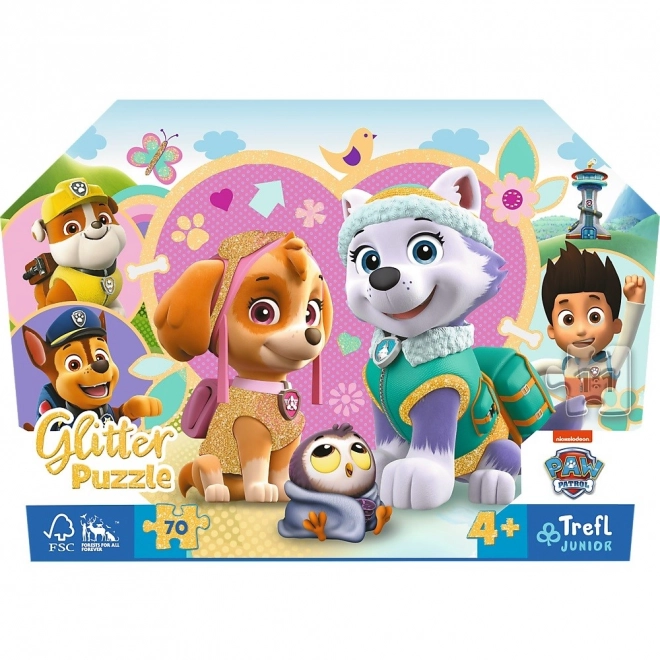 Puzzle glitter 70 de piese cutie Skye și Everest