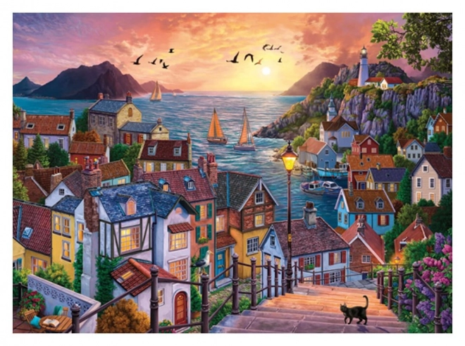 Puzzle oraș de coastă la apus 1000 piese