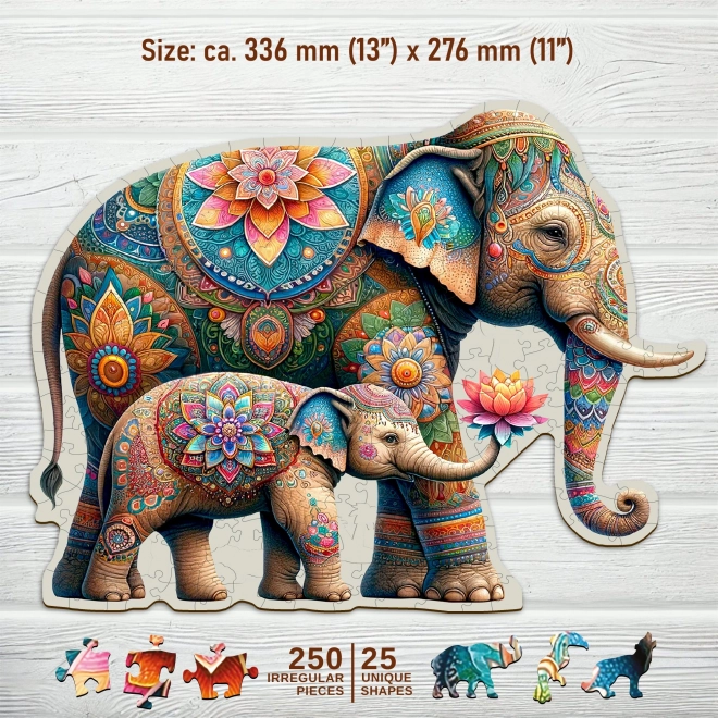 Puzzle din lemn Elefanți fashion
