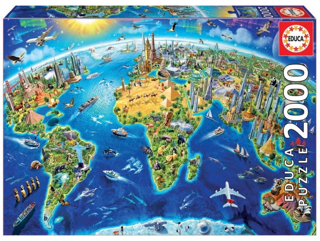 Puzzle Educa hartă cu monumente mondiale 2000 de piese