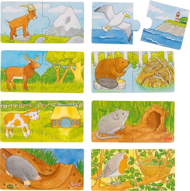 Puzzle din lemn animale și casele lor