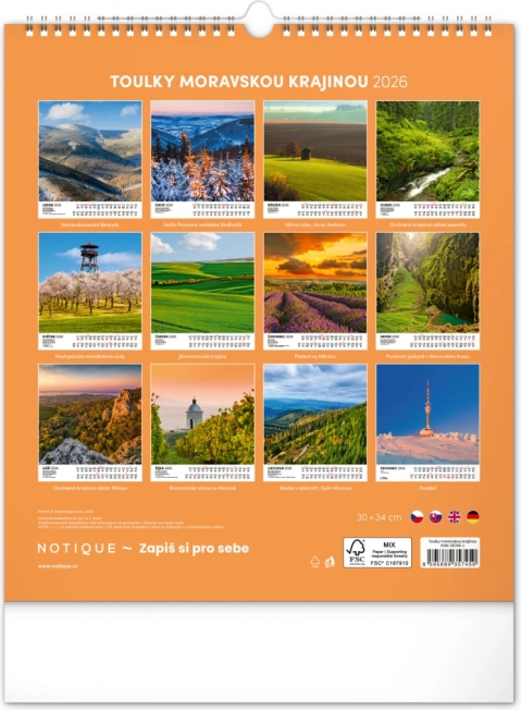 Calendar de perete Plimbări prin peisajele Moraviei 2026