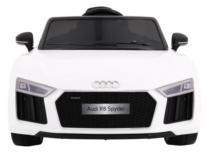 Audi R8 Spyder Baterie Albă + Telecomandă + EVA + Pornire lentă + Radio MP3 + LED