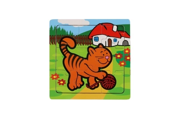 Mini puzzle din lemn 9 piese Primele mele animale pentru cei mici 15x15x0,8cm 6 tipuri