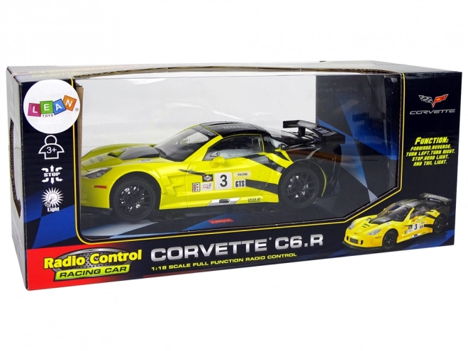 mașină sport RC Corvette C6.R galbenă cu lumini