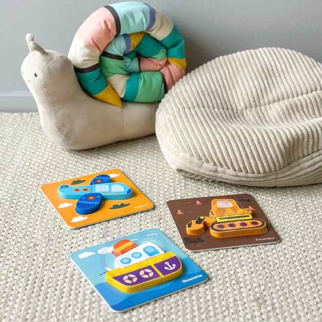 Puzzle din lemn pentru vehicule Woopie Montessori FSC