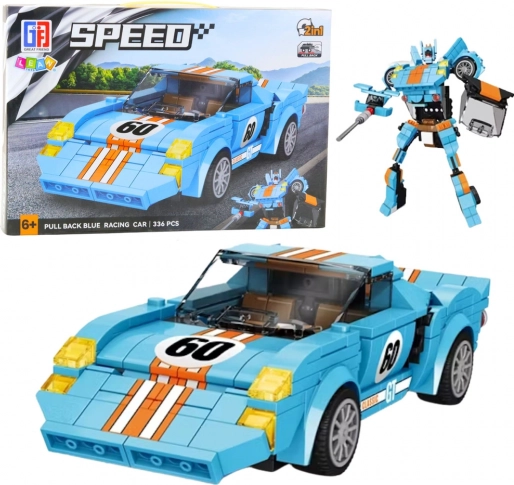 Set de construcție Mașină Robot 2în1 Portocaliu-Albastru Acționare 336 piese