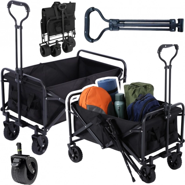 Cărucior pliabil de plajă și grădină, 120 l, capacitate 80 kg – negru