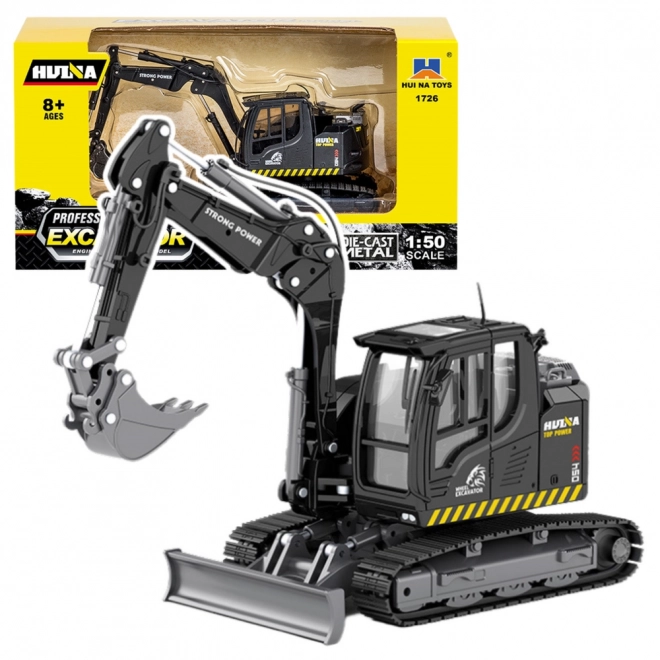Excavator cu șenile metalic cu buldozer Huina negru 1:50