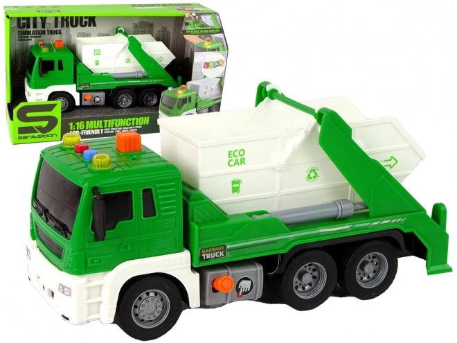 Camion de gunoi verde cu mecanism cu frecare 1:16