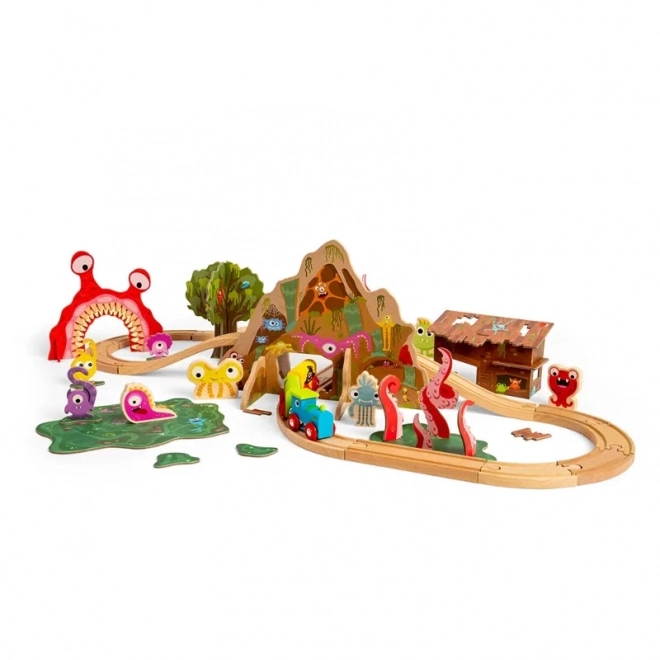 Pista de tren din lemn Cu Monstru
