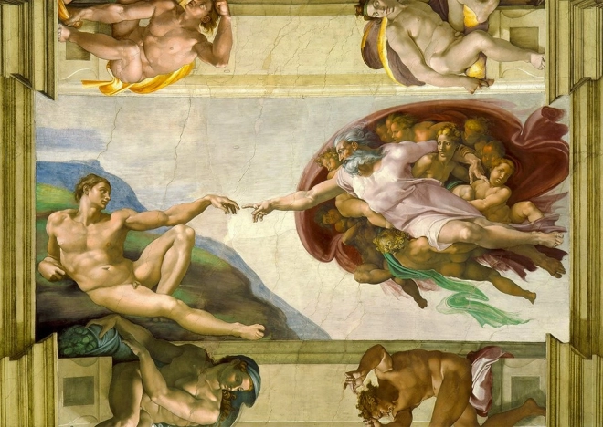 Puzzle 1000 piese Michelangelo Buonarroti: Crearea lui Adam