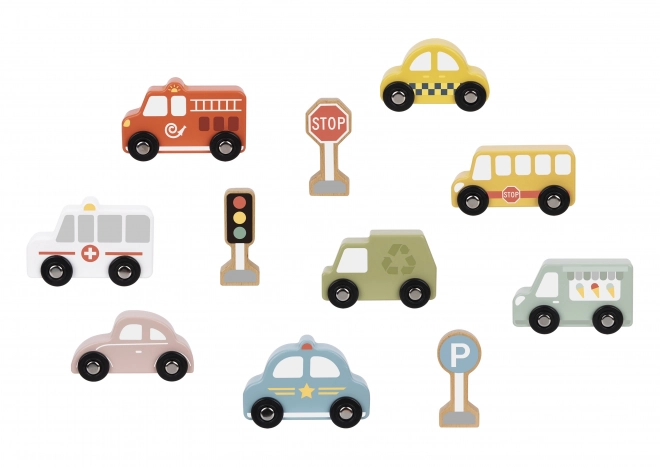 Set Vehicule și Semne de Circulație din Lemn pentru Copii
