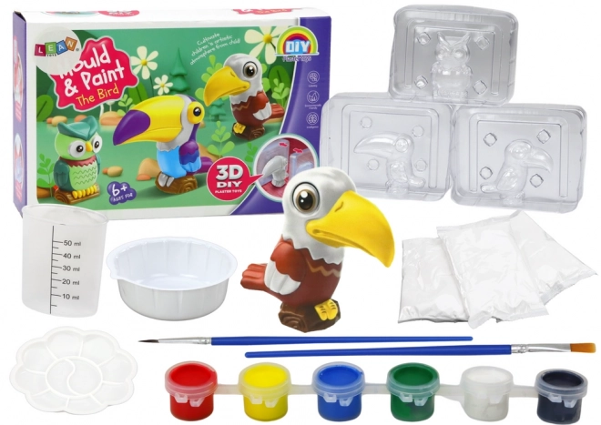Set creativ artistic păsări 3D gips vopseluri