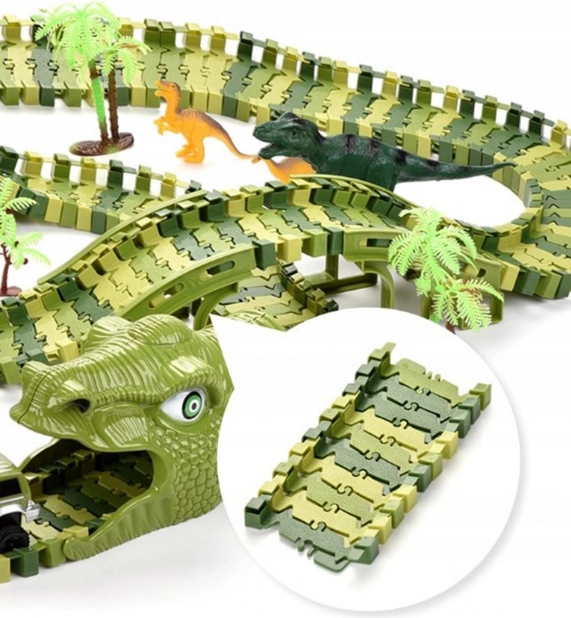 Circuit de curse cu dinozauri, mașinuță și figurine