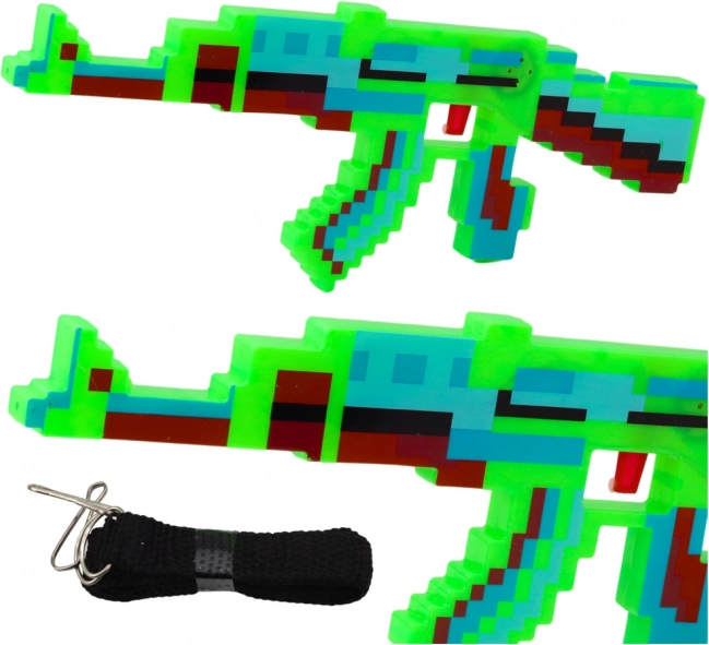Pistolă Pixel cu efecte sonore și luminoase verde 39 cm