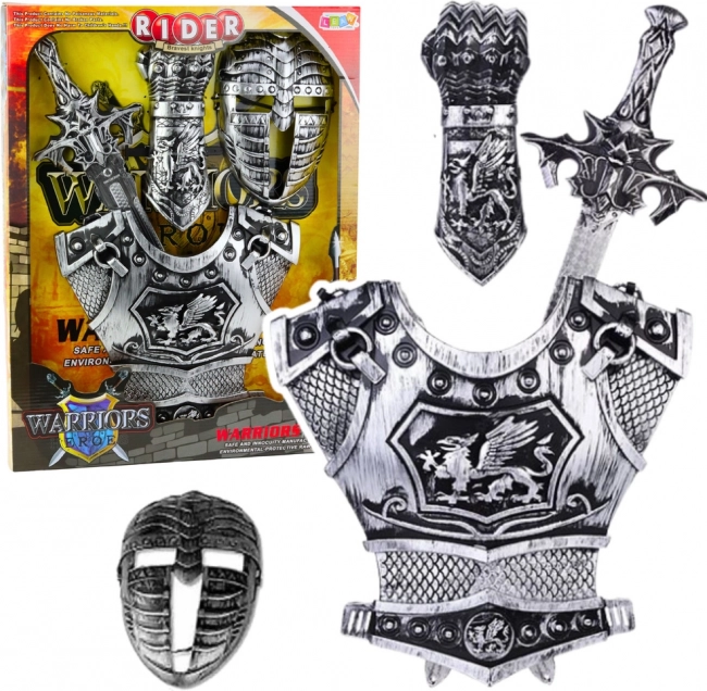 Set mare mască cavaler armură sabie protector argintiu