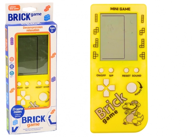 Consolă electronică tetris brick game cu 23 de niveluri galbenă