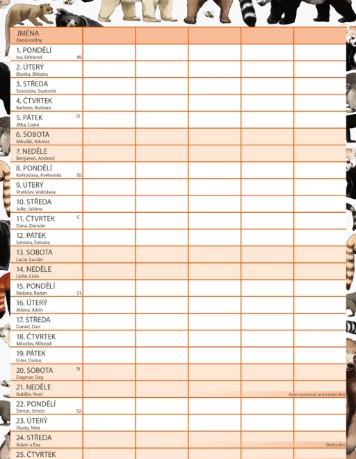 Calendar de planificare familială Animalium 2026