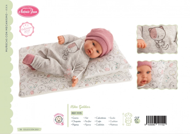 Antonio Juan 11115 KIKA - păpușă realistă cu sunete și corp moale din material textil - 27 cm