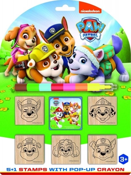 Set ștampile de lemn Paw Patrol cu tampoane colorate și creion cerat