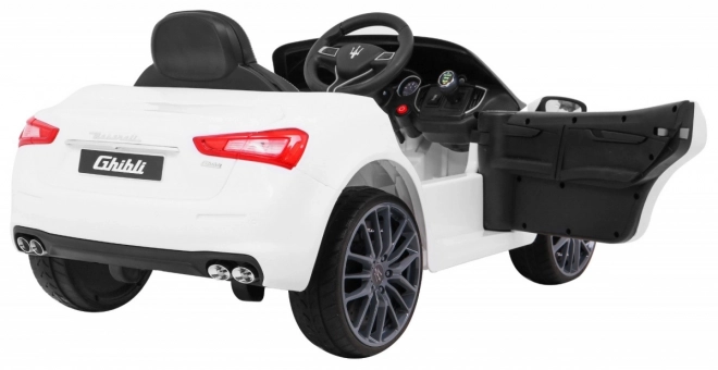 Maserati Ghibli mașină electrică pentru copii Albă + Telecomandă + Pornire lentă + EVA + MP3 USB + LED
