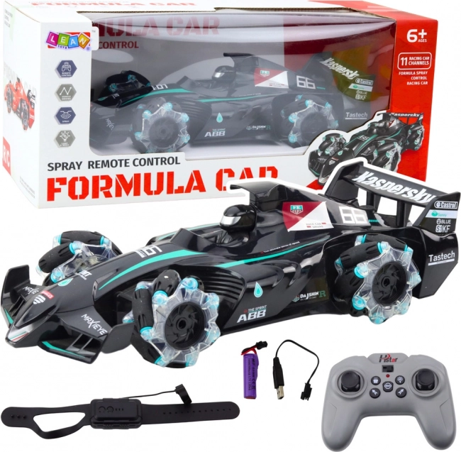 Mașină de curse RC cu efect de fum și iluminare LED negru
