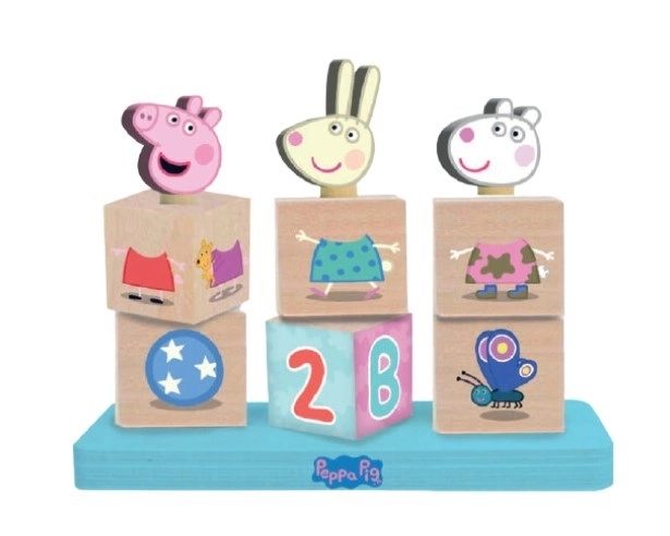 Cuburi din lemn cu Peppa Pig și figurine