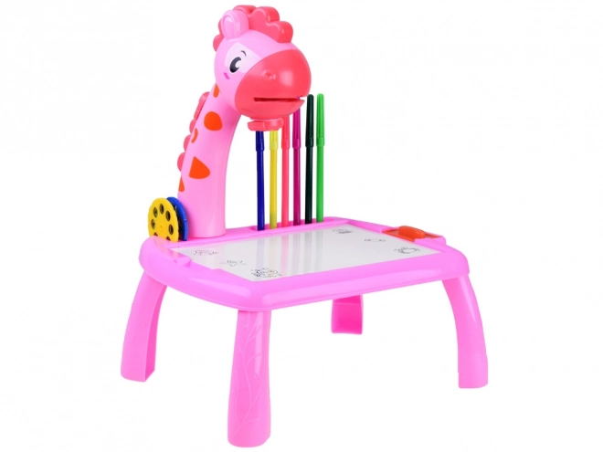 Proiector girafa pentru copii cu 12 carioci – Roz