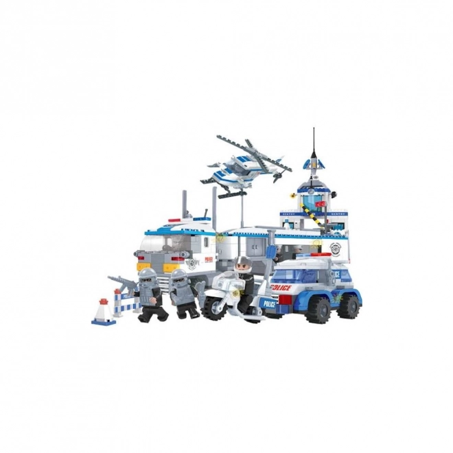 set construcție poliție cu mașină, elicopter și stație