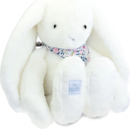 Doudou iepure de pluș alb cu eșarfă 50 cm