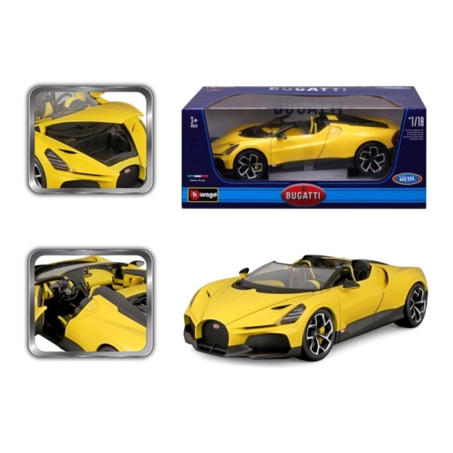 Model auto Bburago Bugatti Mistral galben la scară 1:18