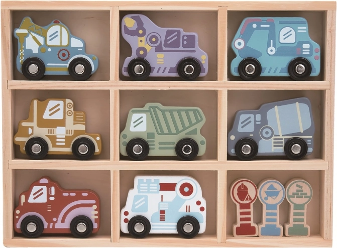 Set de mașinuțe din lemn cu poliță 2Kids Toys