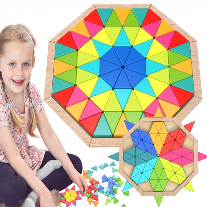 Puzzle octogonale din lemn mozaic educațional 73 piese