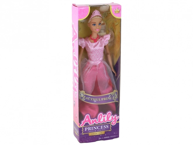 Păpușa Anlily Prințesă Blondă cu Tiara în Rochie Roz