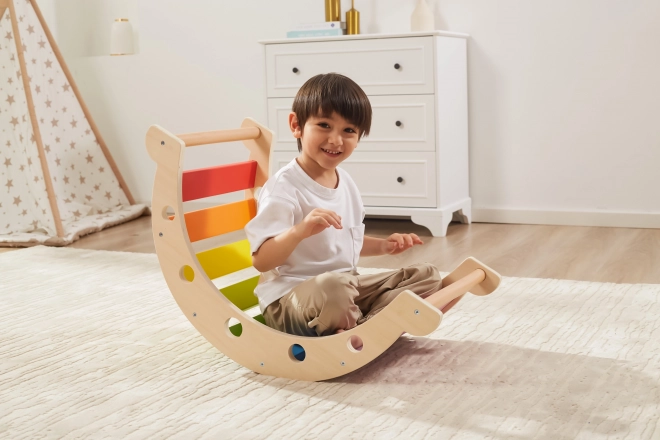 Viga din lemn pod legănat Montessori curcubeu