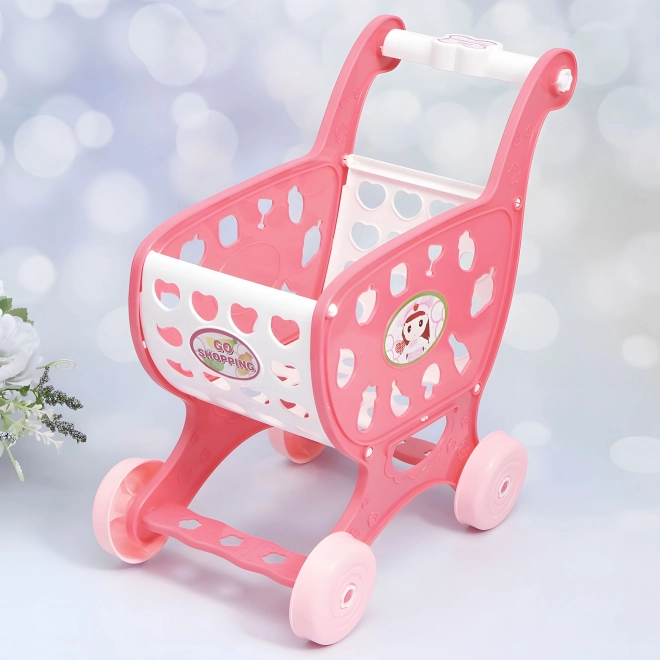 Cărucior roz pentru cumpărături pentru copii cu accesorii bucătărie