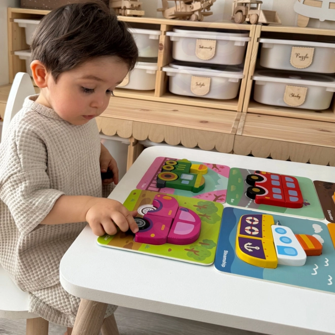 Puzzle din lemn pentru vehicule Woopie Montessori FSC