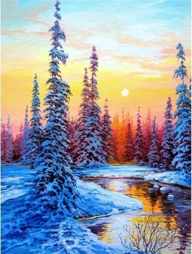 Pictură diamant - Râu iarna 30x40 cm