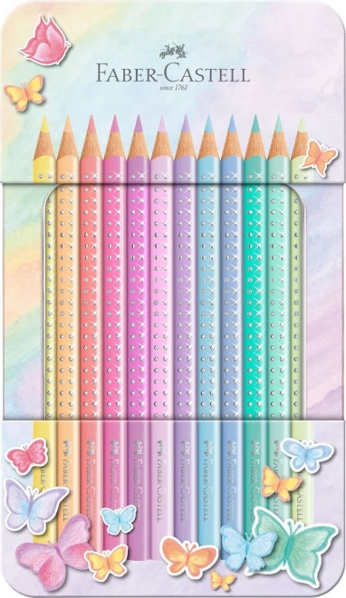 Pasteluri Sparkle Faber-Castell în cutie metalică - 12 culori