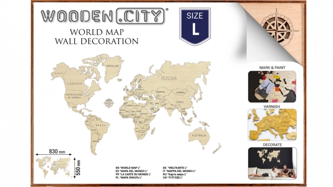 Hartă din lemn a lumii WOODEN CITY mare