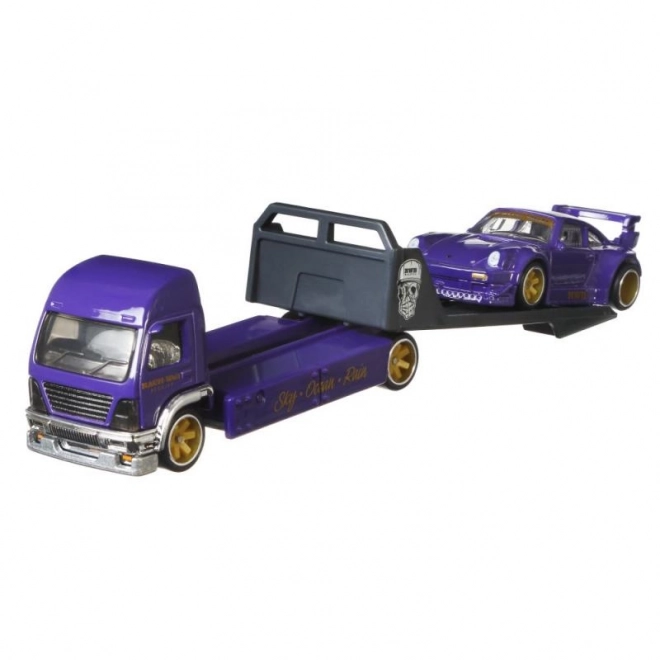 Tir și mașinuță de curse Hot Wheels