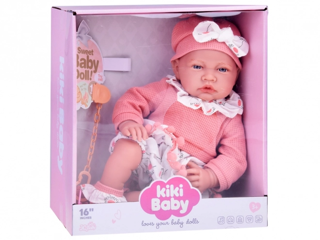 Păpușă interactivă bebeluș 45 cm pentru fetiță set roz