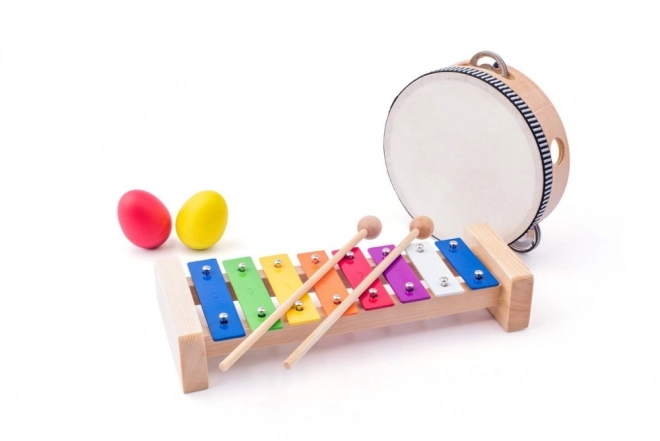 Set muzical cu xylofon, tamburină, trianglu și maracas