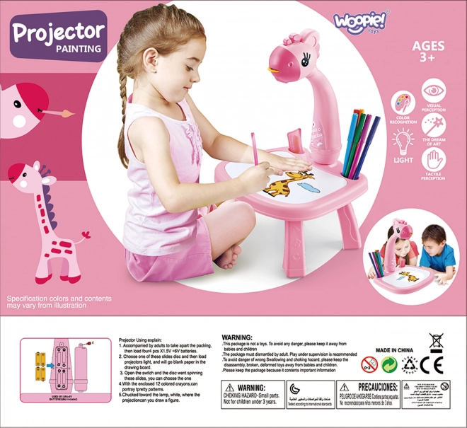 Tablă de desen cu proiector Girafa Roz WOOPIE